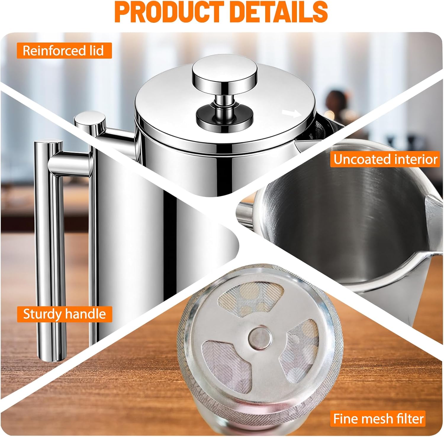 304 Thickened Stainless Steel 350ml French Press 11.83oz Moka Pot