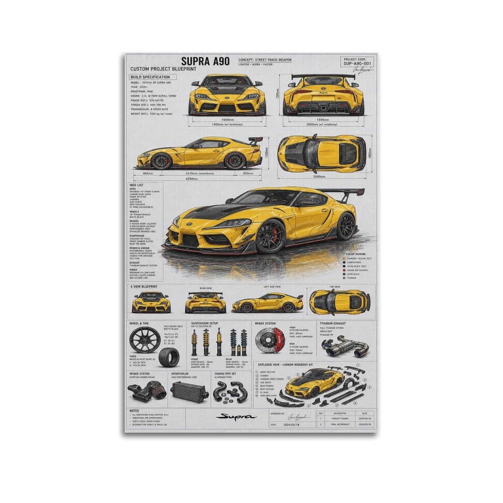 XKUGA JDM Performance Racing Poster GR Supra A90 Supercars Modern Decorative Canvas Prints - Ideal Wall Art for Family, Man Cave, Game Room, Boys & Girls Bedroom 24x36inch(60x90cm)