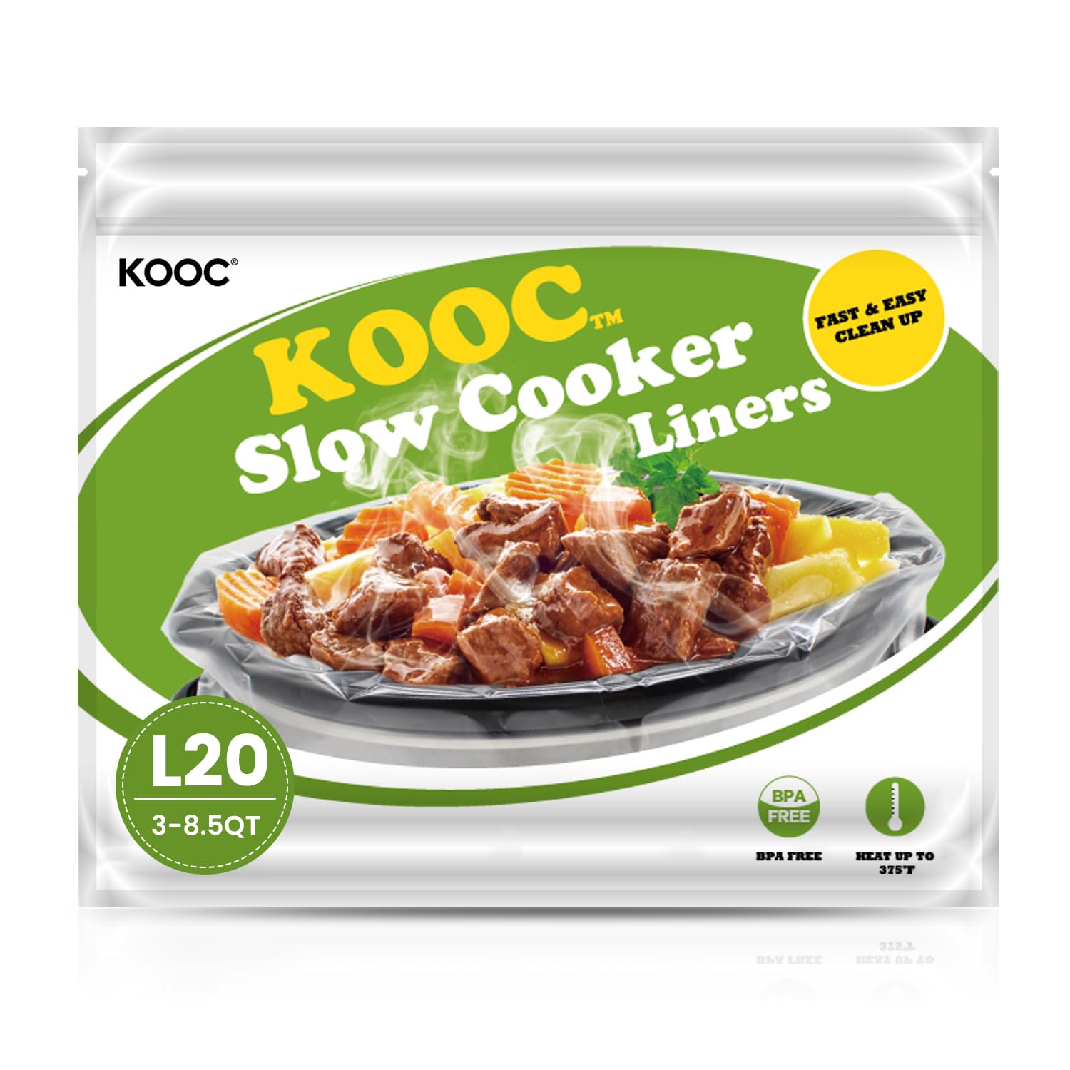 KOOC Slow Cooker Liners 13x21 20 Count Cooking Bags Pot Liners Disposable Bags Fit 3 qt to 8