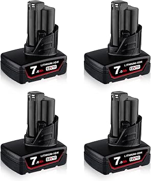 4-Pack 12V 7.0Ah Replacement for Milwaukee Battery, Compatible with 48-11-2411/2440/2402/2401/2420/2460, Lithium-ion Cordless Power Tools
