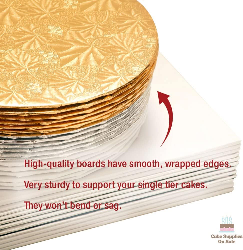 8 inch Gold Round Thin Sturdy Foil Wrapped Corrugated Cake Board Drums