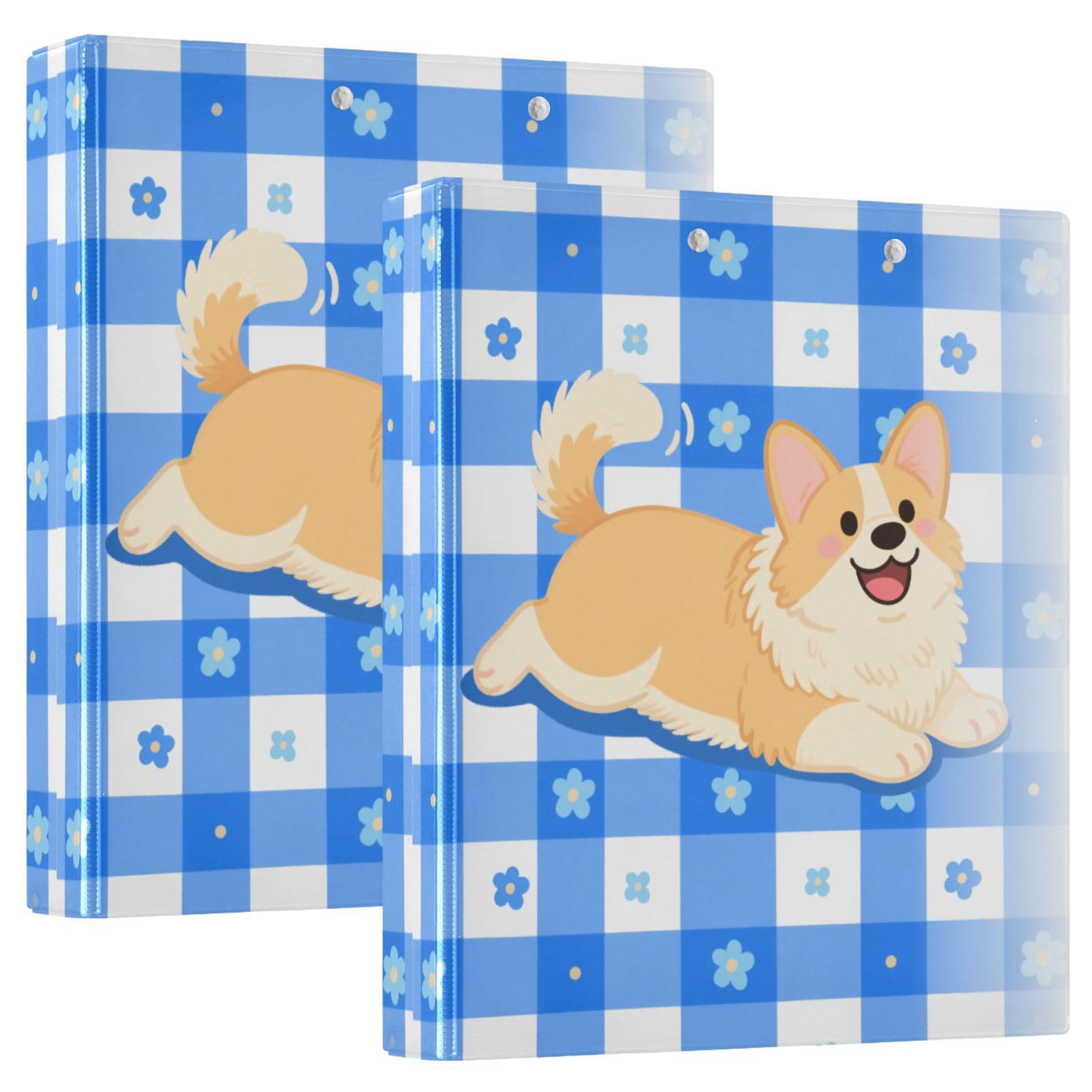 3,8 cm große Ordner mit Cartoon-Hund, blau-weißes Raster