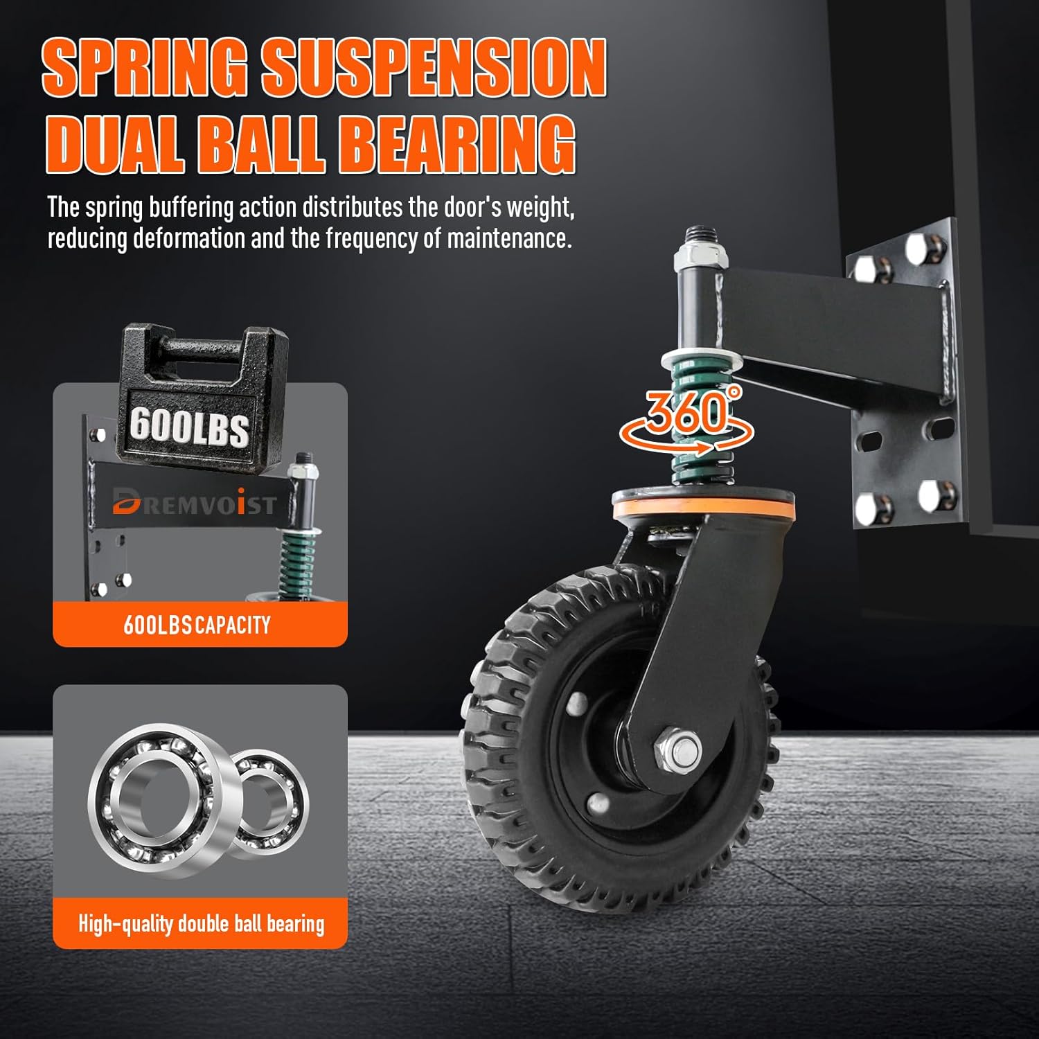 6 Inch Heavy Duty Gate Wheel,Heavy Duty Fence Gate Wheels,for Metal Tube Gates with 360°Rotation Spring Loaded Caster,Includes Screws and Screwdriver,Durable Wheel for Smooth Operation,600lb Capacity