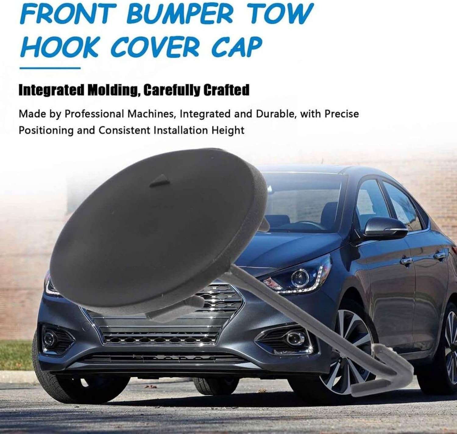 Front Bumper Tow Hook Cover Cap Compatible with Hyundai Accent 2012-2017 - Replacement Part 865171R000, OEM Fit (Black)
