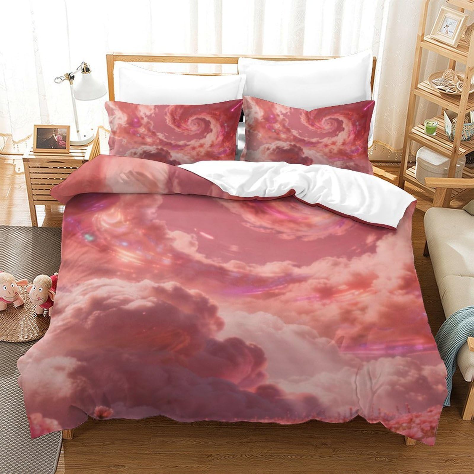 Housse de couette nuage 3D 135x200 microfbre lit simple