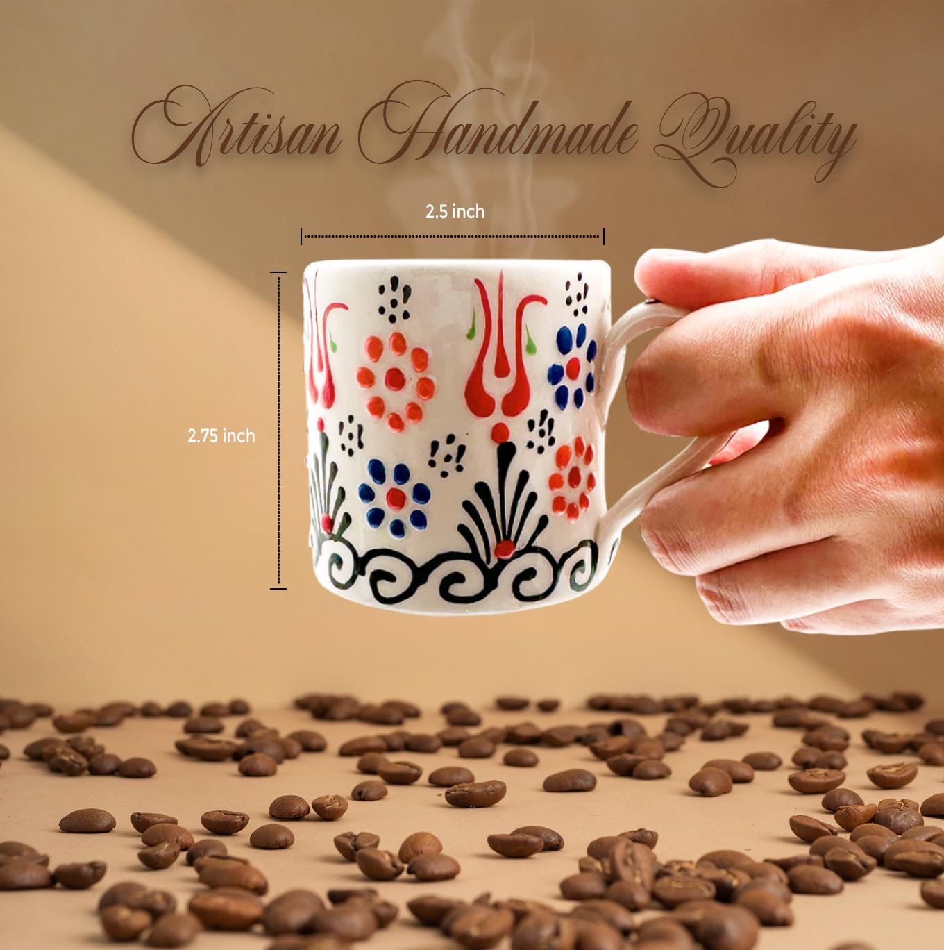Dicmracy Lot De 2 Tasses à Expresso En Céramique De 59 Ml Avec Poignée En Bois Pour Café Ou Thé (noir, Poignée En Bois 2
