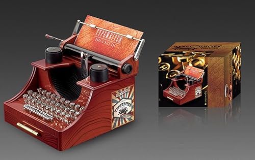 Wind up - Caja de música de aspecto vintage con joyero, decoración de escritorio de mesa y regalo (escritor de tipos, marrón)