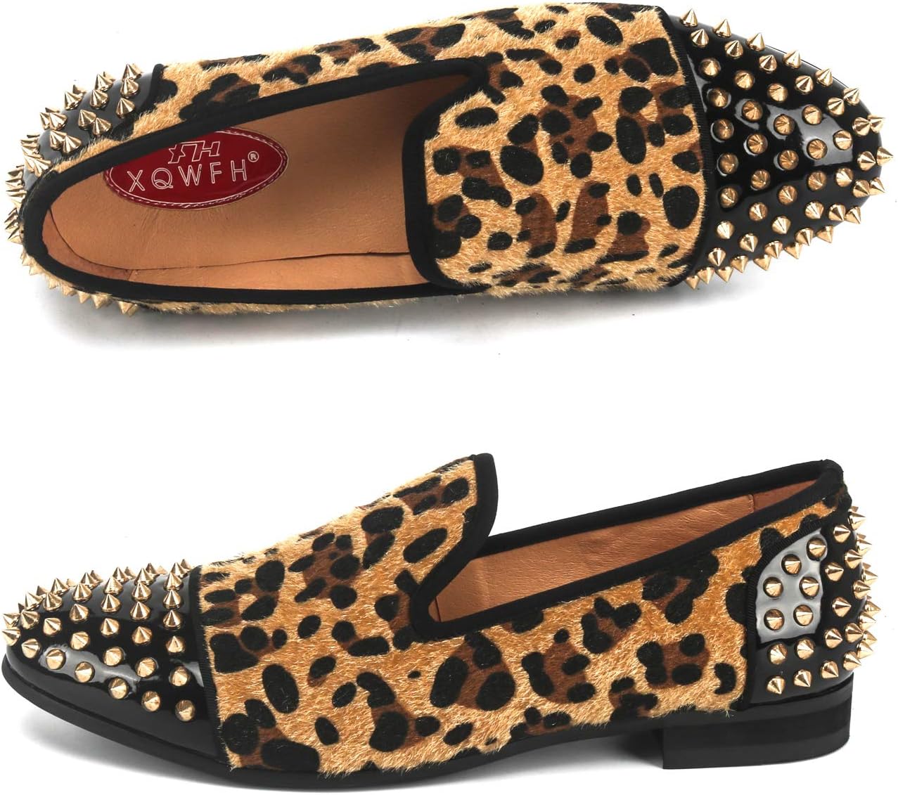 Mens Leopard Loafers Leather Embroidery Spiked Slip on Dress Shoes Slipper Luxury Fashion Penny Prom - Image 3