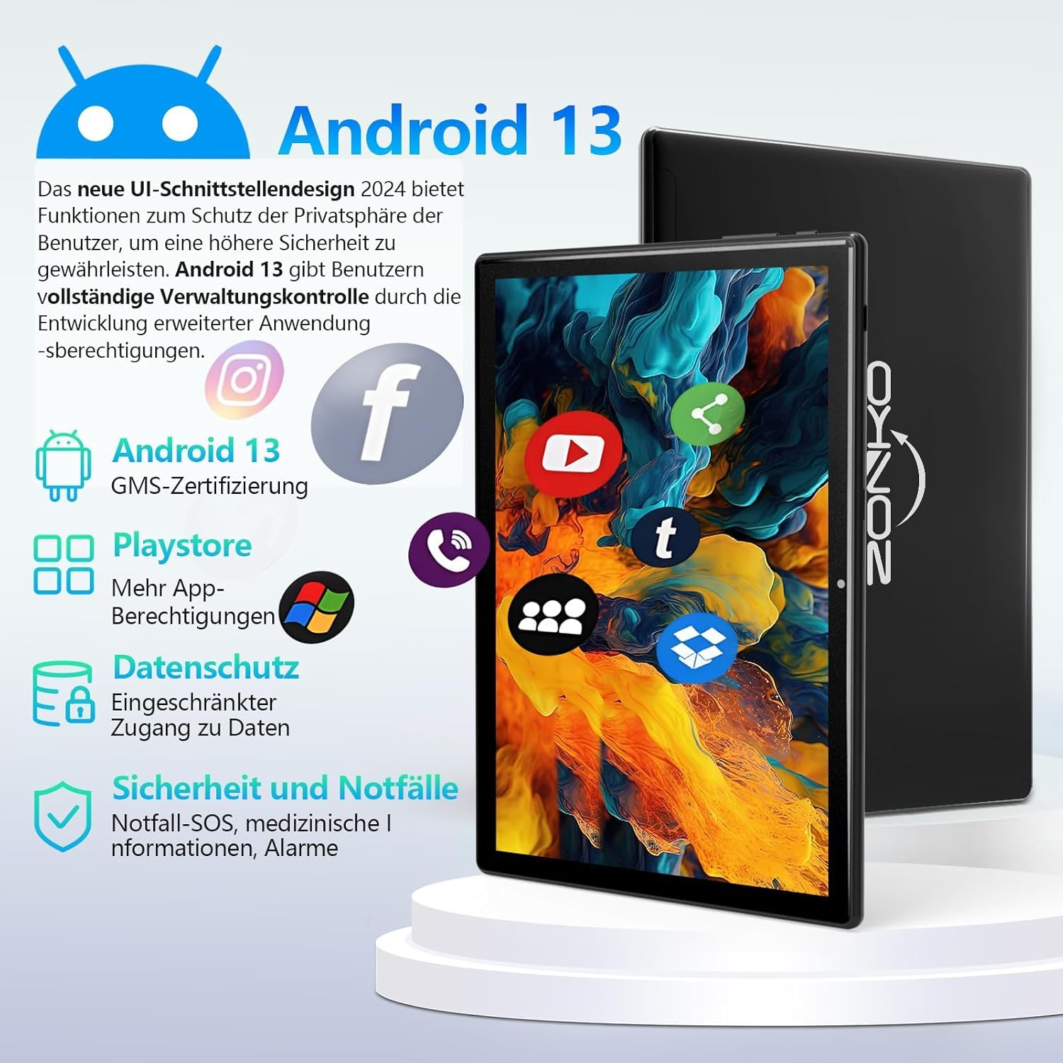 Tablet 10 Pollici Tablet con Sim Slot 4G LTE Tablet con Tastiera e Penna Tablet in offerta 64GB ROM 512GBTF Android 13 Tablet PC, Octa-Core/13MP /1080PFHD/6000mAh, GPS Bluetooth WiFi GPS OTG, Nero