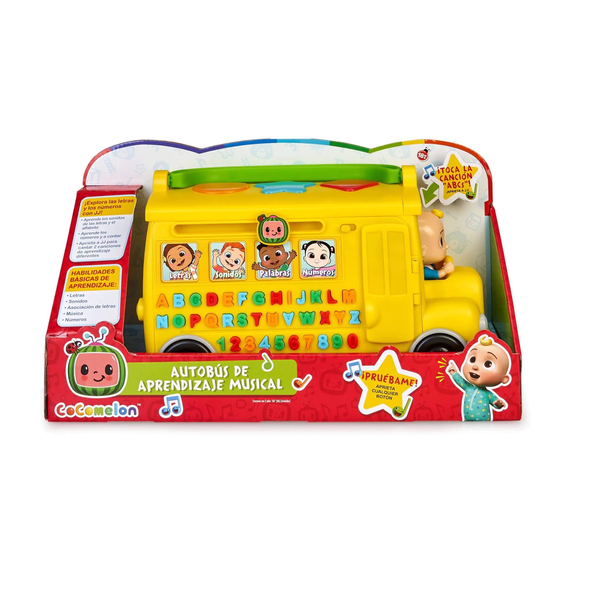 CoComelon - Learning Bus, autobús Amarillo de Juguete con Luces, música y Sonidos para Aprender Las Letras y los números, Set de Juego Infantil de Aprendizaje, para preescolares, Famosa (CCM08102)