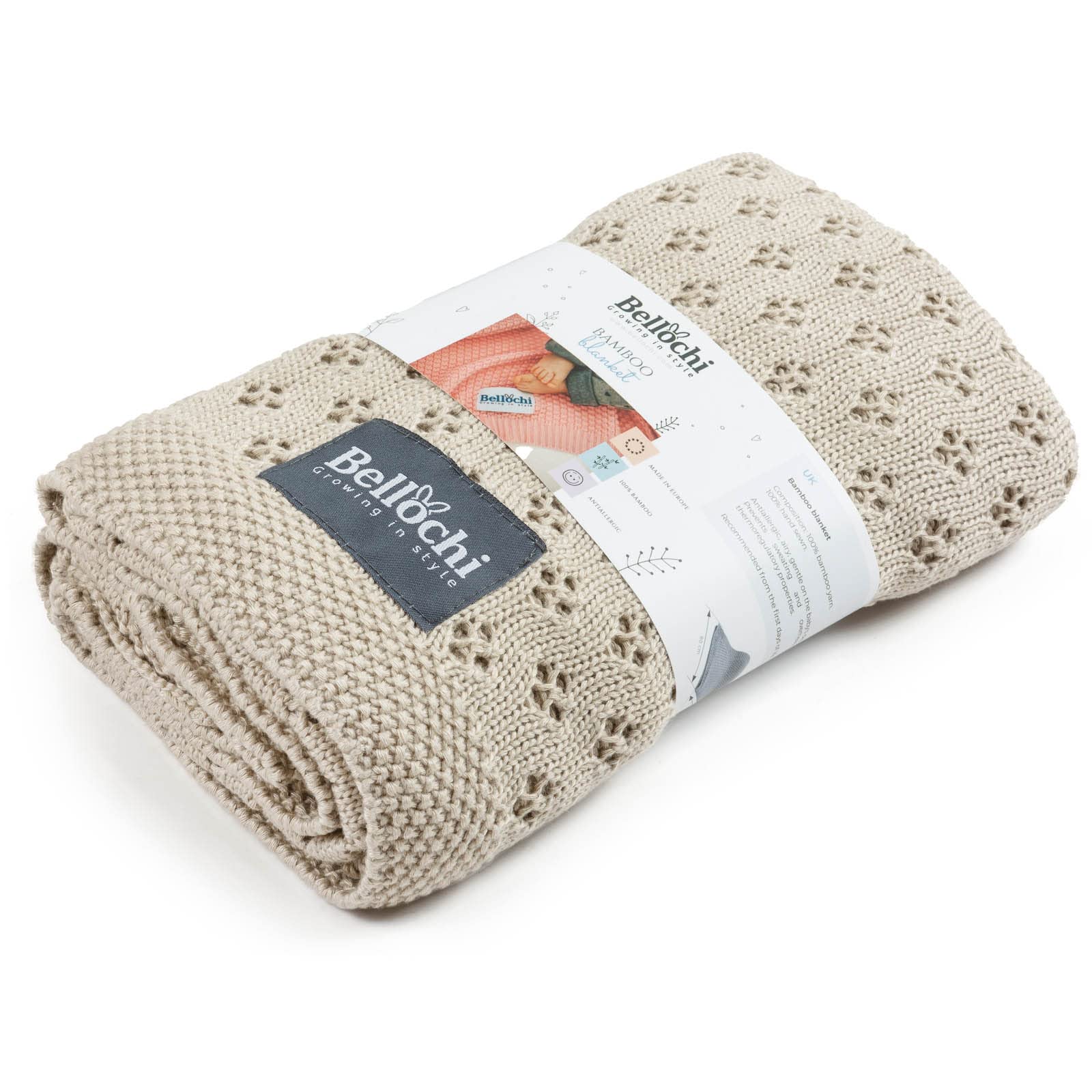 Bellochi Manta de Bambu para Bebe - Acogedor y Calada Mantita para Chica o Chico - Suave Aireado Verano Manta Bebe Recien Nacido - Hecha a Mano - 100x80 cm - Creamy Nut
