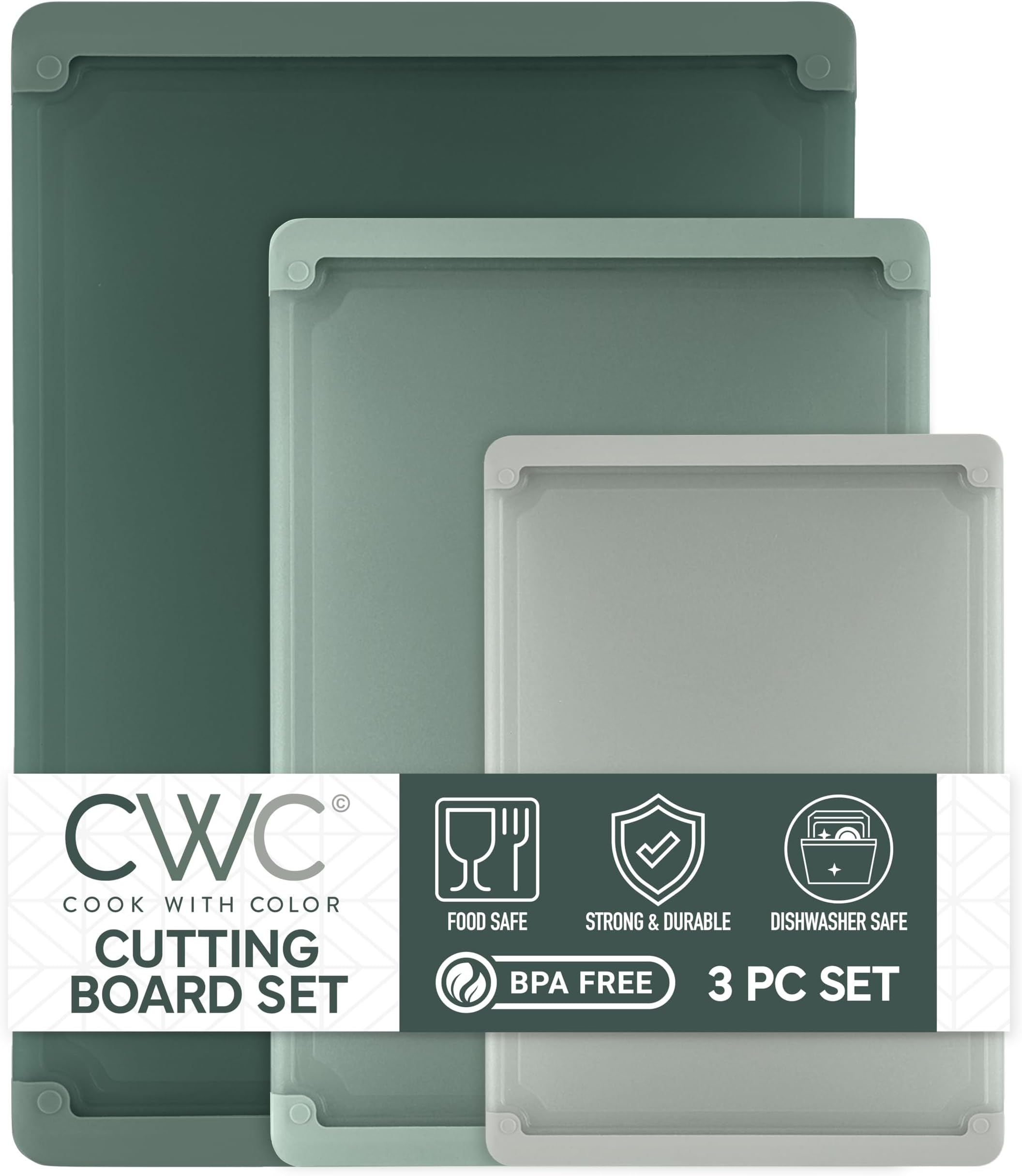 Extra Large Cutting Board Set, Jumbo-Sized Boards with Rubber Border for Enhanced Cooking Experience, 3-Piece, Dark Sage