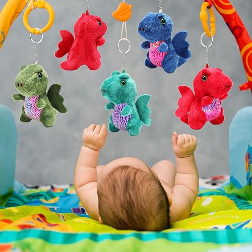 Miniatura 7 de 12 piezas de animales de peluche de dragón a granel, lindo llavero de peluche de dinosaurio, adorable peluche de dragón para cumpleaños de niños