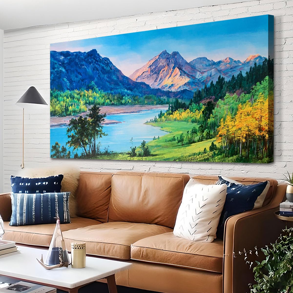 Ardemy Nature Mountain Canvas Wall Art for Living Room Extra Large Ridge Painting Wall Decor, Landscape Picture Wall Decor Bedroom Panoramic Creek Scenery Artwork Art for Home Office 58"x29"