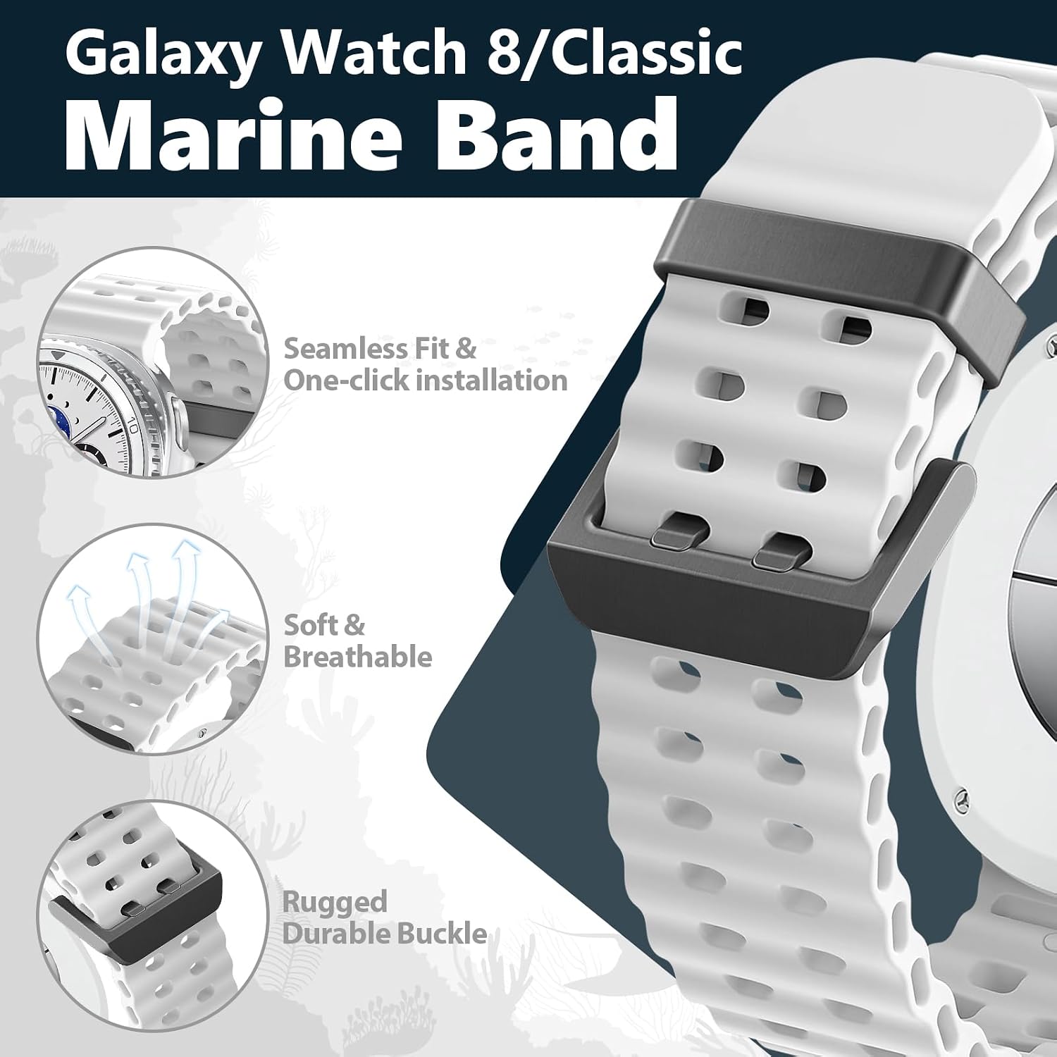 Marine Silicone Band for Samsung Galaxy Watch 9 8 40mm 44mm/8 Classic 46mm image 2