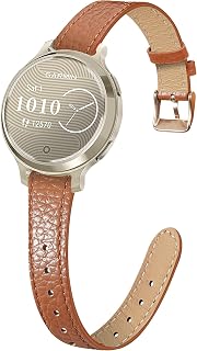 Slim Leather Band Compatible with Garmin Lily 2/Lily 2 Classic/Active, Genuine Leather Thin Soft Replacement Strap for Women Men