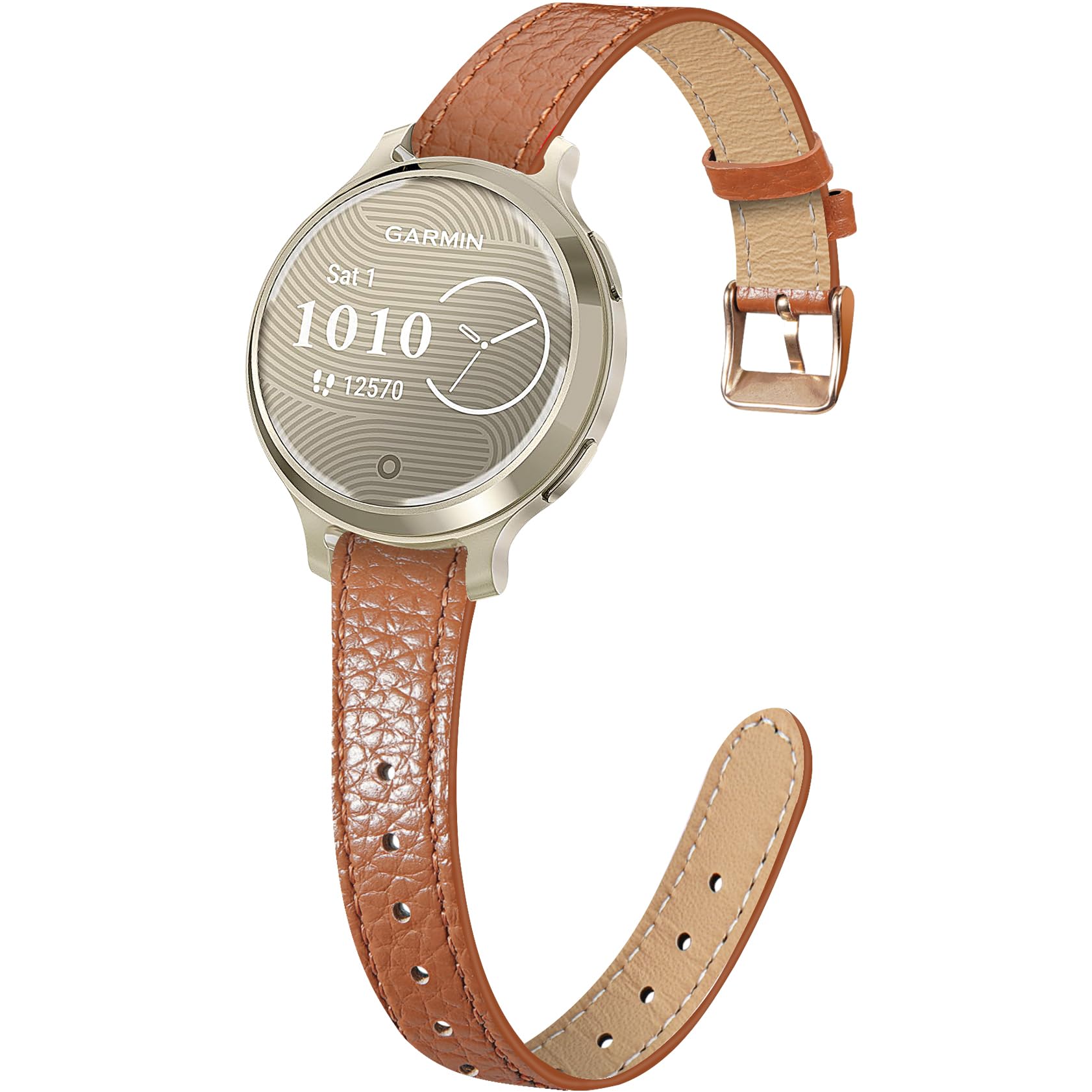 14mm Slim Leather Band Compatible with Garmin Garmin Lily 2/Lily 2 Classic/Active, Quick Release Thin Narrow Soft Strap for Women Men