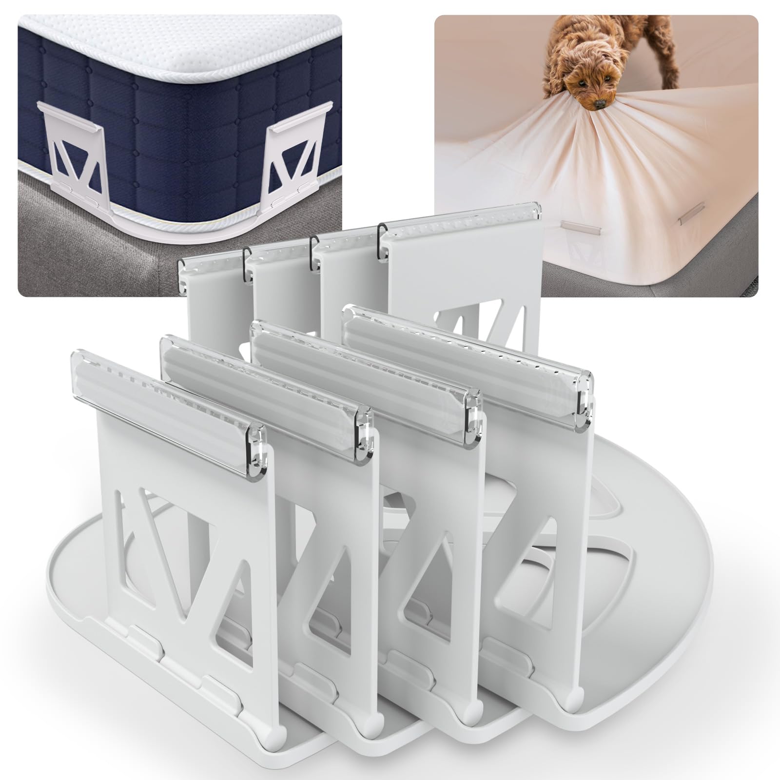 Henhut No-Slip Sheet Holders with ABS Lock: One Time Install Bed Sheet Holders for Corners - 90° Foldable Heavy Duty Sheet Grippers Keep Sheets Firm & Tight - 4Pcs Fits Most Sheet Sizes