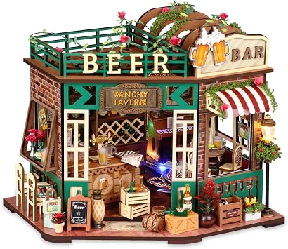 TuKIIE DIY Miniature House Kit with Furniture, 124 Scale Creative Room Mini Wooden Dollhouse Book Nook for Kids Teens AdultsBeer Bar