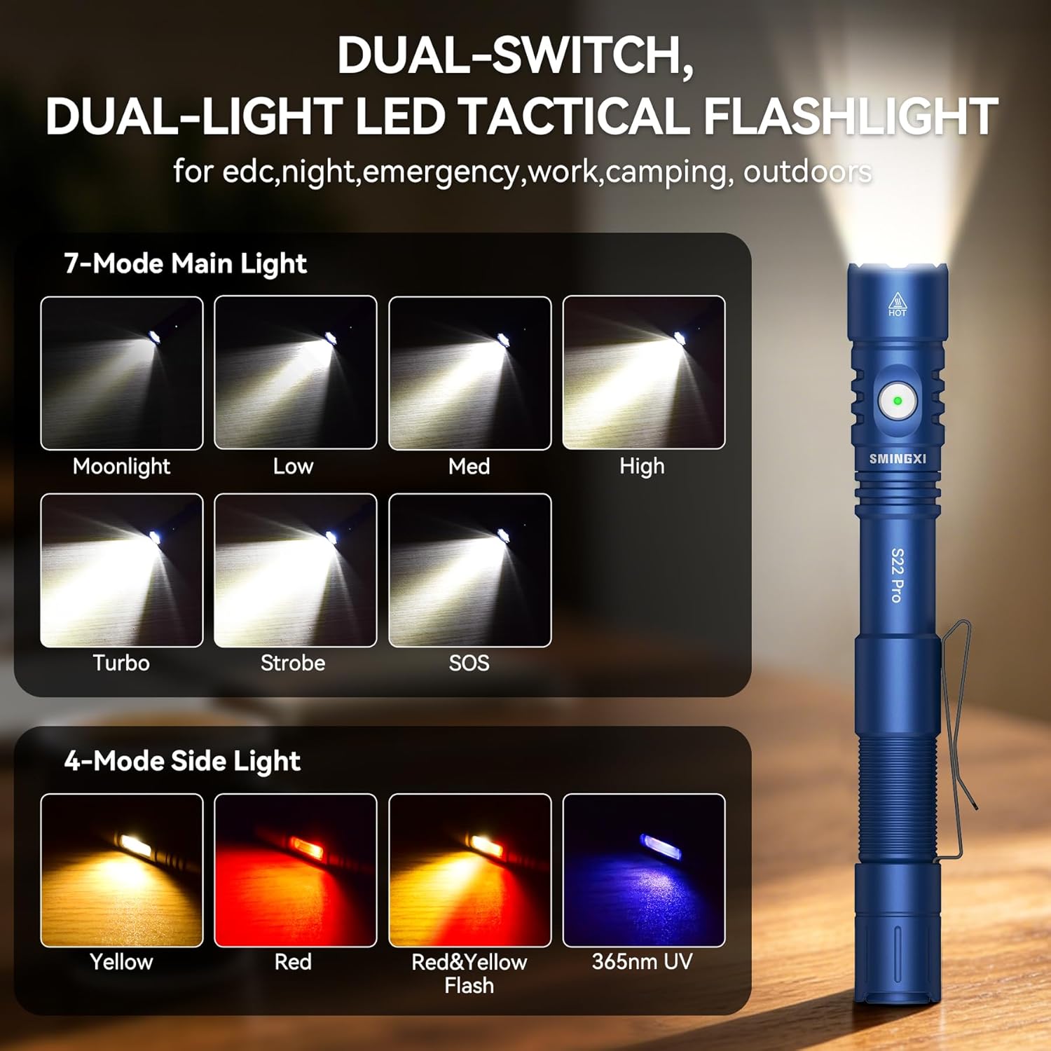 Tactical EDC Rechargeable Pen Flashlight, 1200 Lumen Pocket LED Light with Magnetic Tail & Hat Clip, Waterproof Aircraft-Aluminum Work Flashlights for Camping, Emergency(AA Battery Compatible)