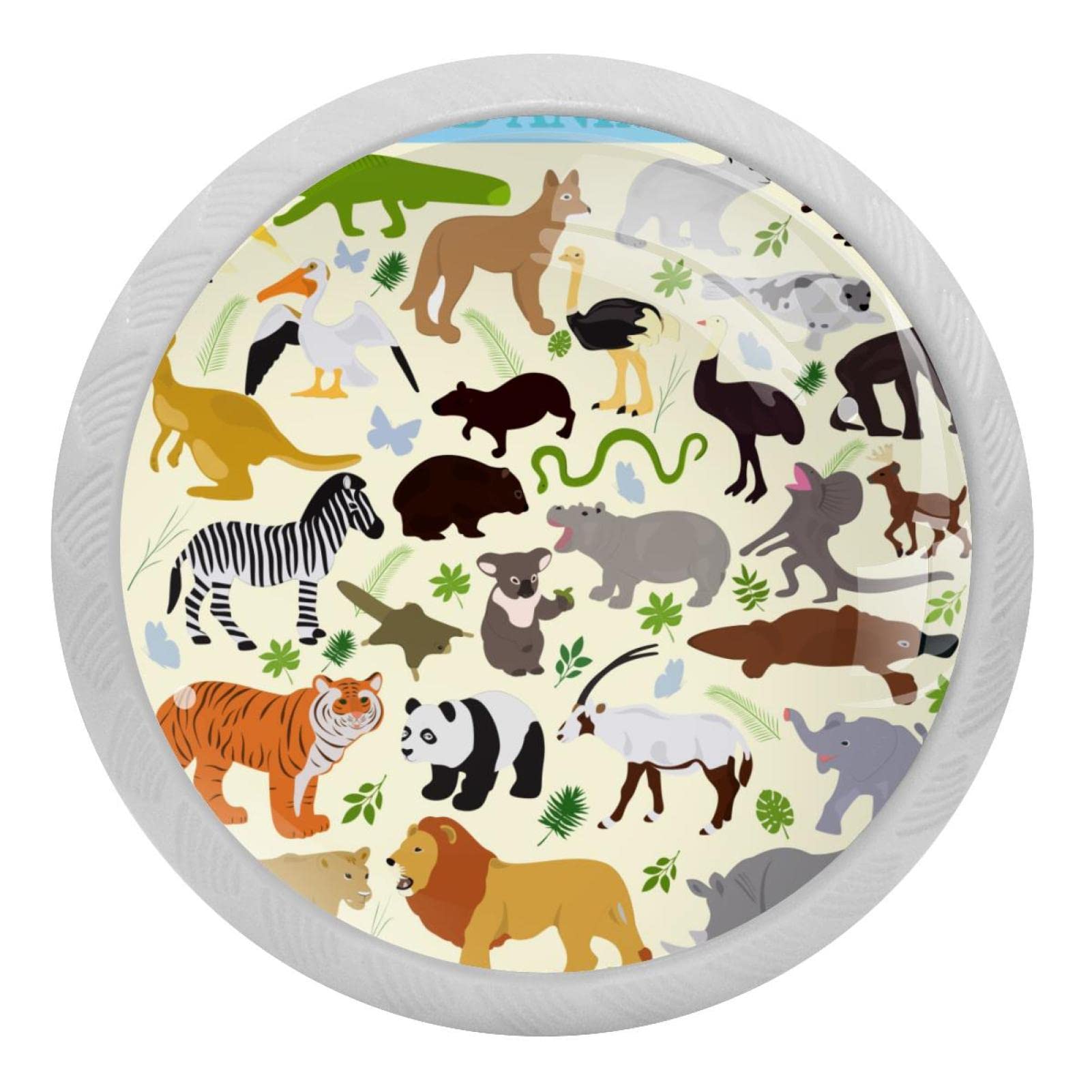 Poignées rondes de placard de cuisine lot de 4 boutons fluorescents Zoo Panda Zèbre