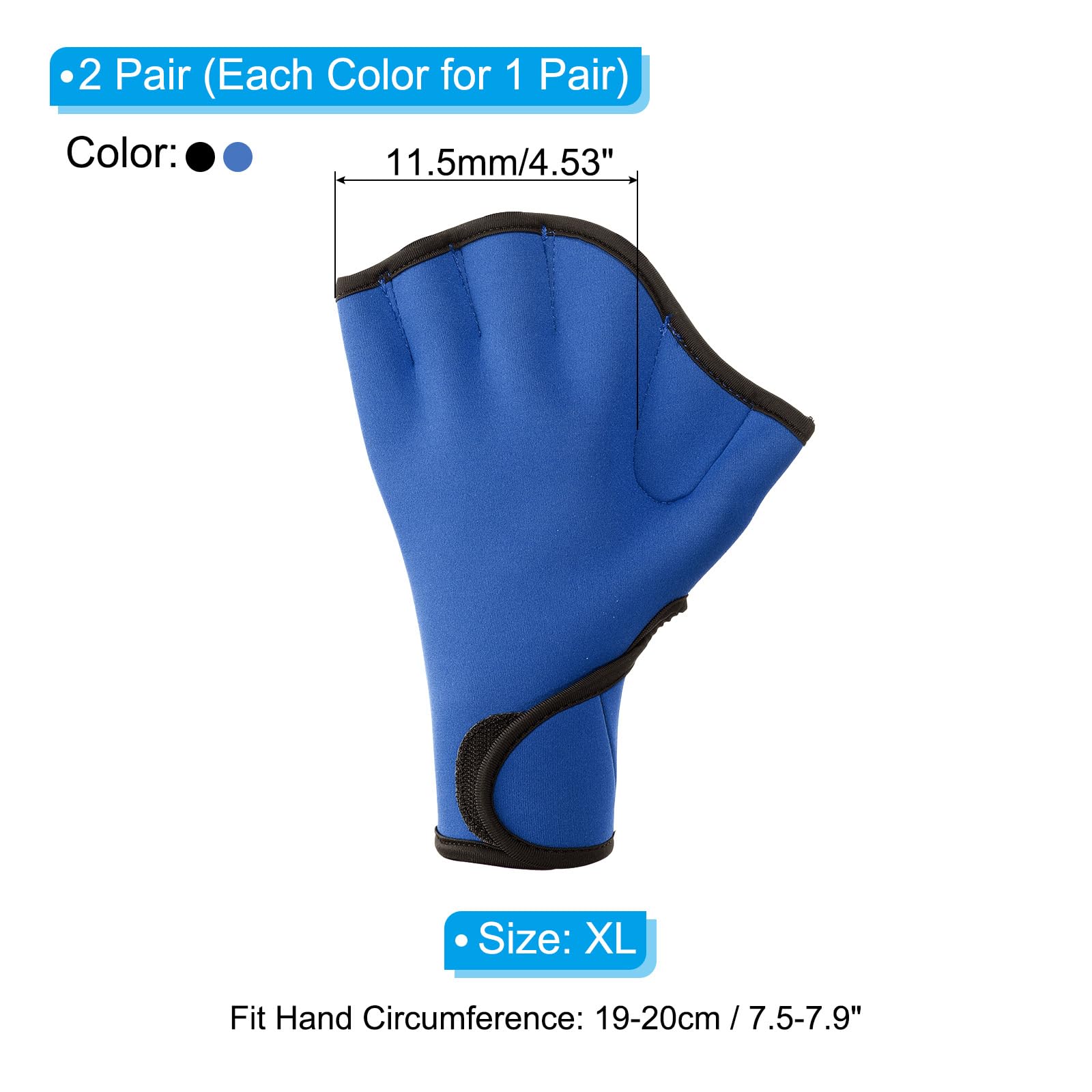 PATIKIL Schwimmhandschuhe, 2 Paar Gepolsterte Schwimmhandschuhe für Wassergymnastik, XL, Dunkelblau/Schwarz