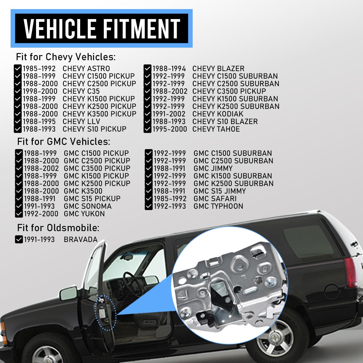 EKLN Door Lock Latch Truck Diver Side Door Latch Assembly Fit for 1988-2000 Chevy Astro Blazer Kodiak GMC C1500 C2500 C3500 K1500 K2500 K3500 Replace OE# 16631627 940102 16602475