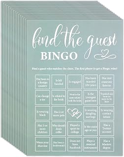 25 Pcs Bridal Shower Games Cards Find The Guest Bingo Games for Wedding Parties, Bridal Shower Bingo Cards for Guest Wedding Celebrations Unique Minimalist Green Engagement Bachelorette Party Supplies