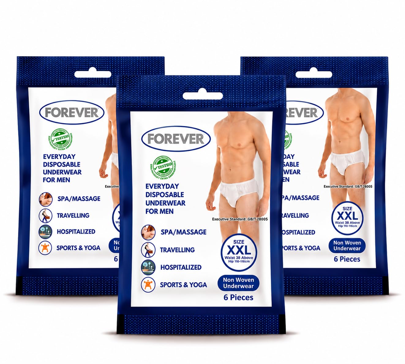 Forever Disposable Underwear Men XXL (Waist 38+ Hips 110-116cm) 3-Pack | Non-Woven Briefs, Soft & Breathable, Hygienic Single-Use, Travel Hospital Spa Gym-image-22
