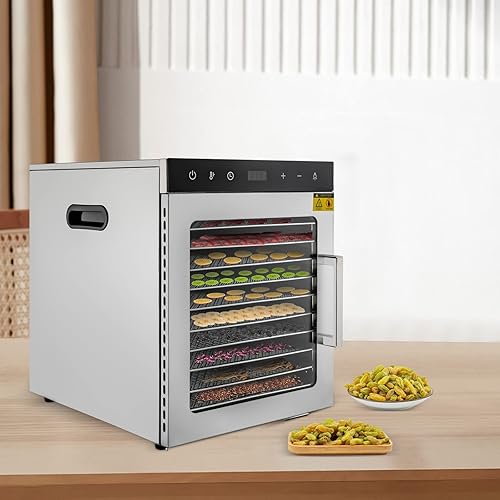 Miniatura 6 de Deshidratador de alimentos, 10 bandejas de acero inoxidable, máquina secadora eléctrica de alimentos de 800 W con temporizador ajustable, para uso