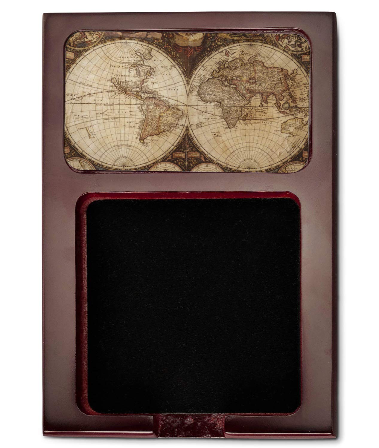 Vintage World Map Red Mahogany Sticky Note Holder