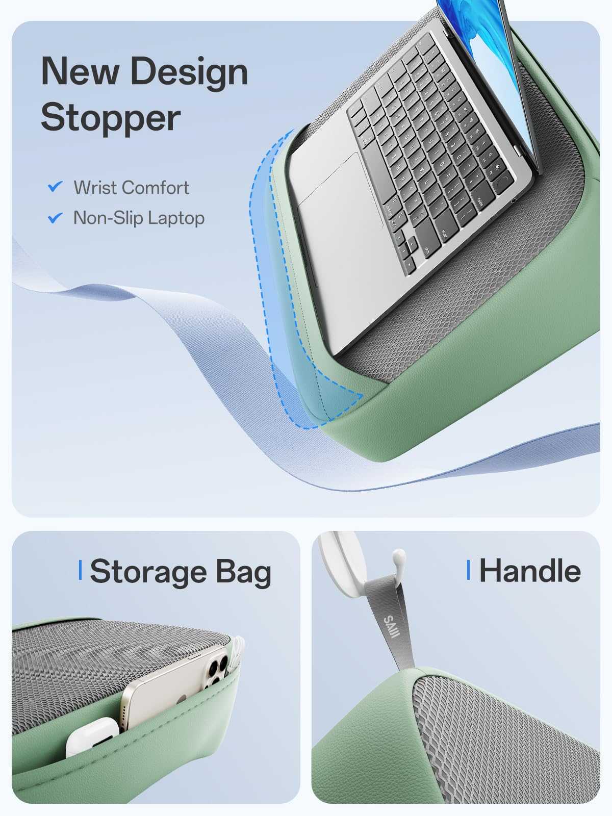 Laptopkissen Mit Handgelenkauflage & Handyhalter – Bis 17 Zoll, Mit Schublade, Bequem Für Bett, Sofa, Schreibtisch, Dunkelgrau