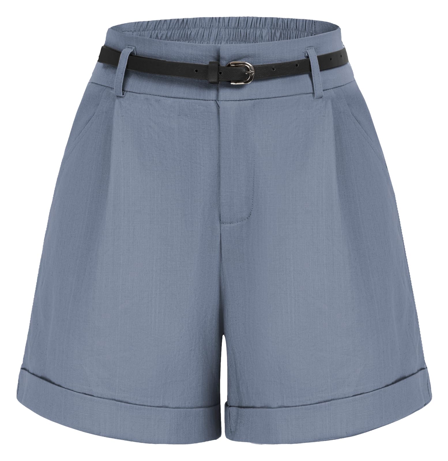 Belle Poque Women Bermuda Shorts Elastic Waist Wide Leg Shorts with Pockets &amp; Belts