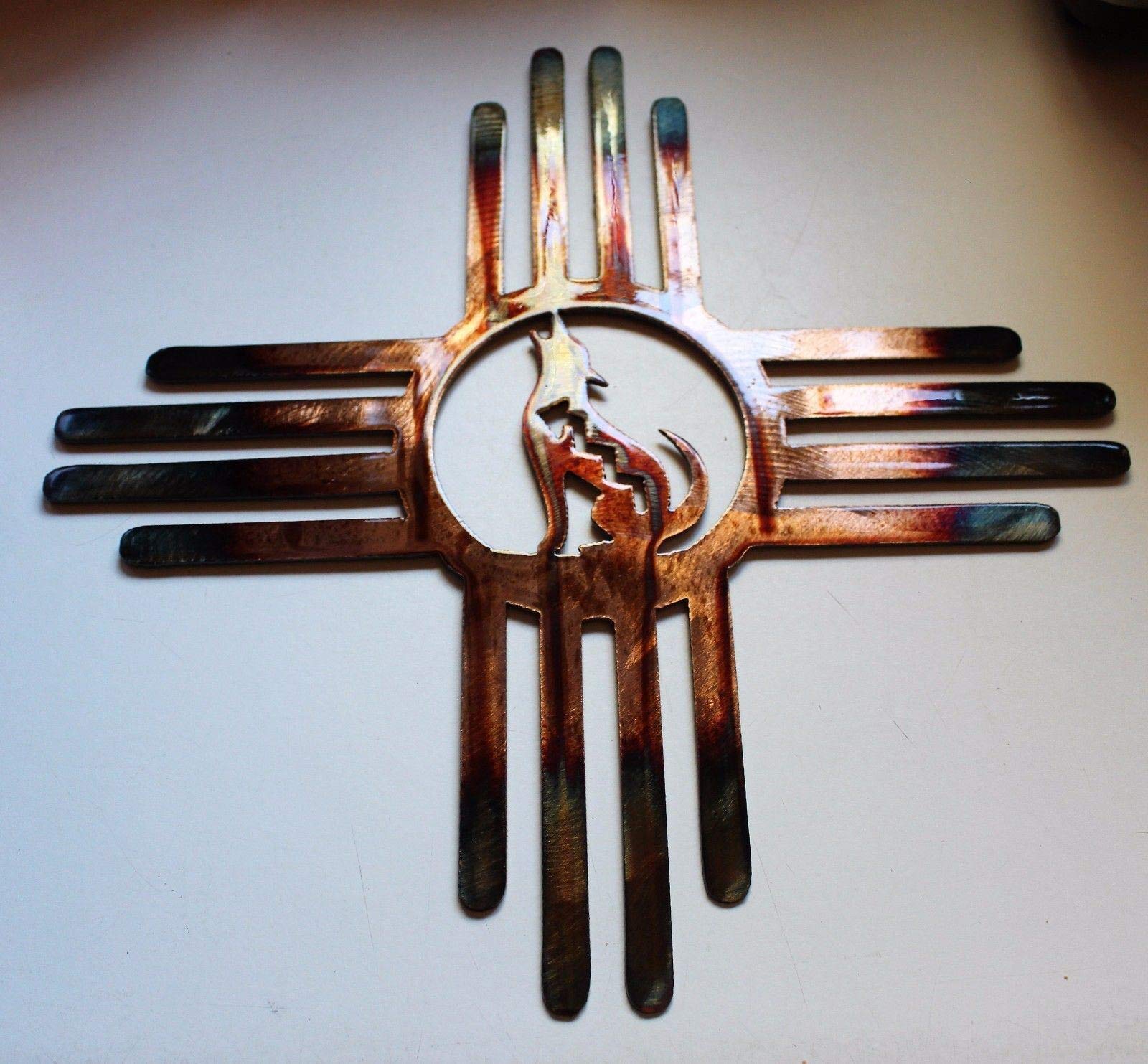 Southwestern Zia with Howling Coyote Metal Wall Art Decor 14
