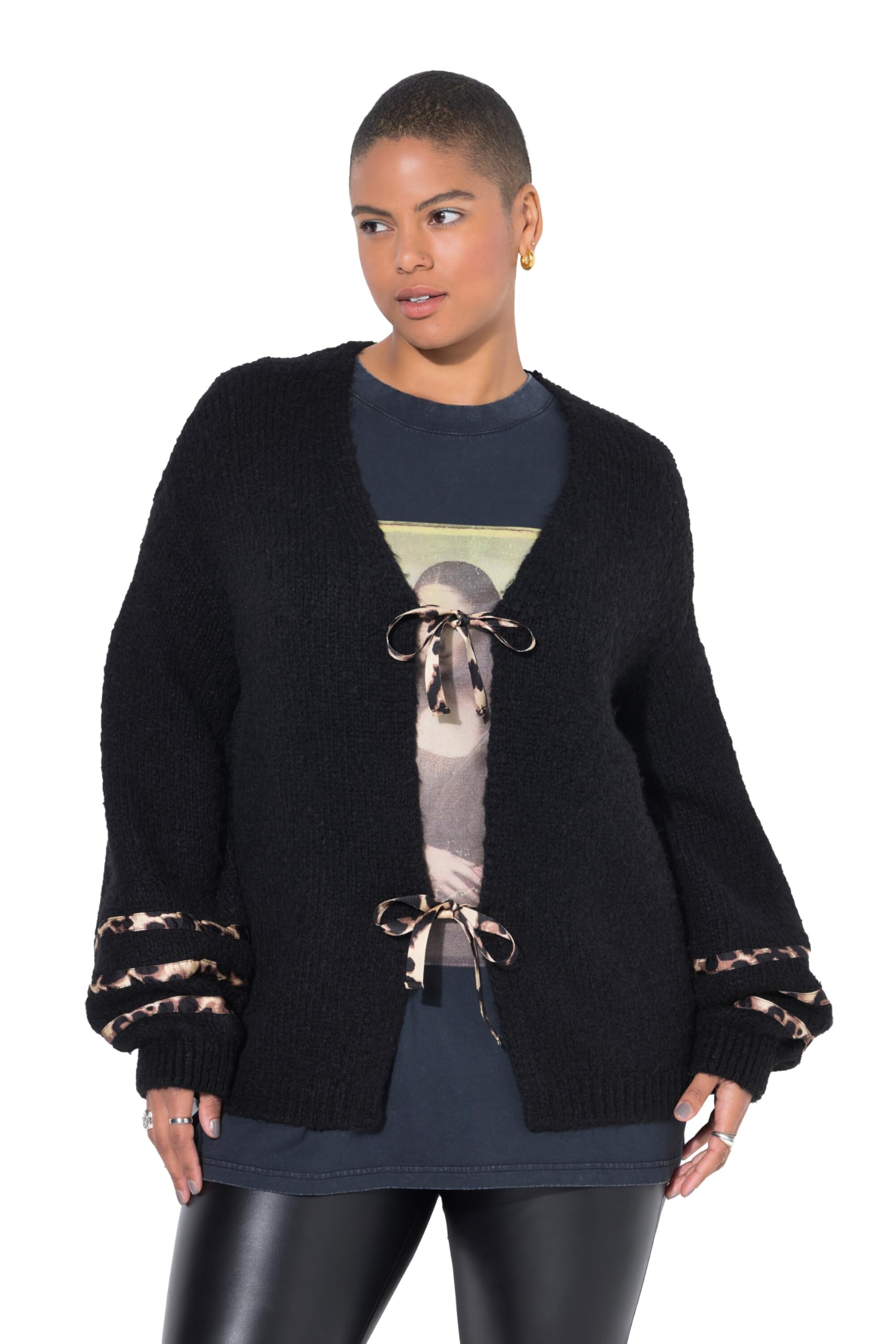 Studio Untold Damen große Größen Übergrößen Plus Size Strickjacke, Oversize Shape, Leo Schleifen 842401