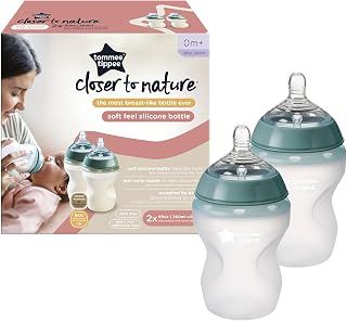 Tommee Tippee Closer to Nature Soft Feel Silicone Baby Bottle | Breast-Like Nipple, Anti-Colic, Stain & Odor-Resistant, Clear, 9 Ounce, 2 Count