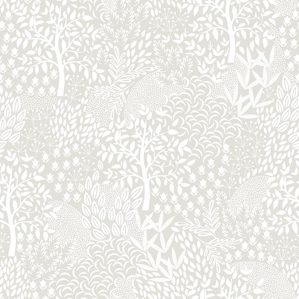 Tempaper Folk White Woodland Fantasy Removable Peel and Stick Wallpaper, 20 in X 16.5 ft, Made