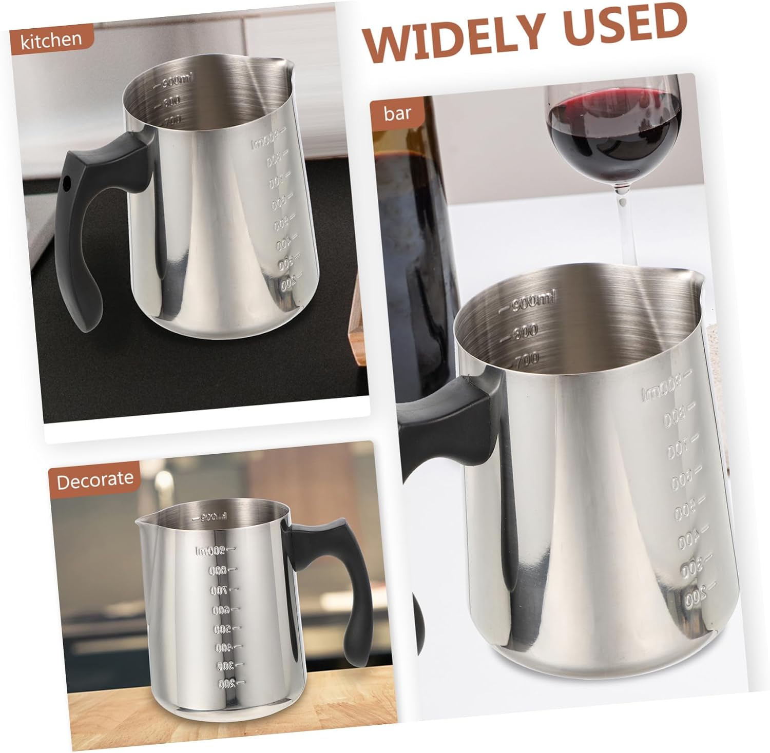 NUOBESTY Stainless Steel Frothing Pitcher Capacity Milk Jug with Measurement Scale for Daily Use Steaming and Frothing Latte Coffee Cappuccino Cup with Comfortable Handle