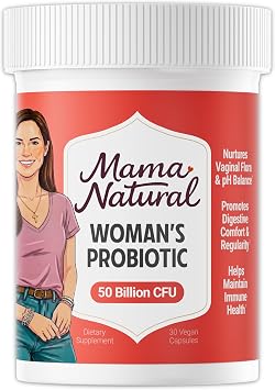 Mama Natural Womens Probiotic Vaginal, Gut Health & Immune Support Supplement with Organic Prebiotics 30 Count - Lactobacillus & Bifidobacterium Probiotic - 50 Billion CFU & 10 Strains