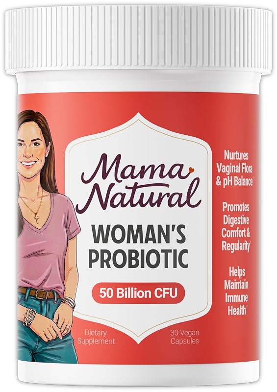 Mama Natural Probiótico para Mulheres com Lactobacillus e Bifidobacterium, 50 bilhões de UFC, 30 cápsulas