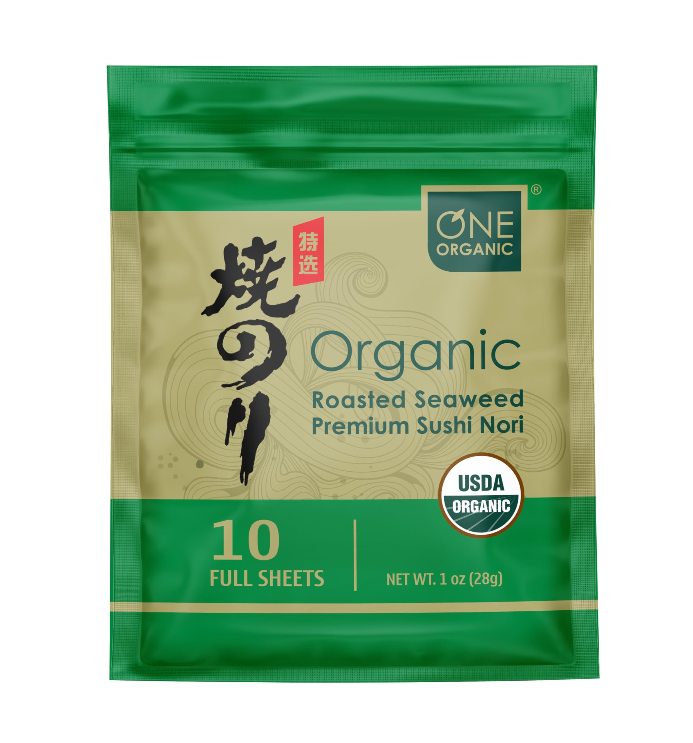 ONE ORGANIC Sushi Nori Premium Roasted Organic Seaweed (10 Full Sheets)USDA Organic