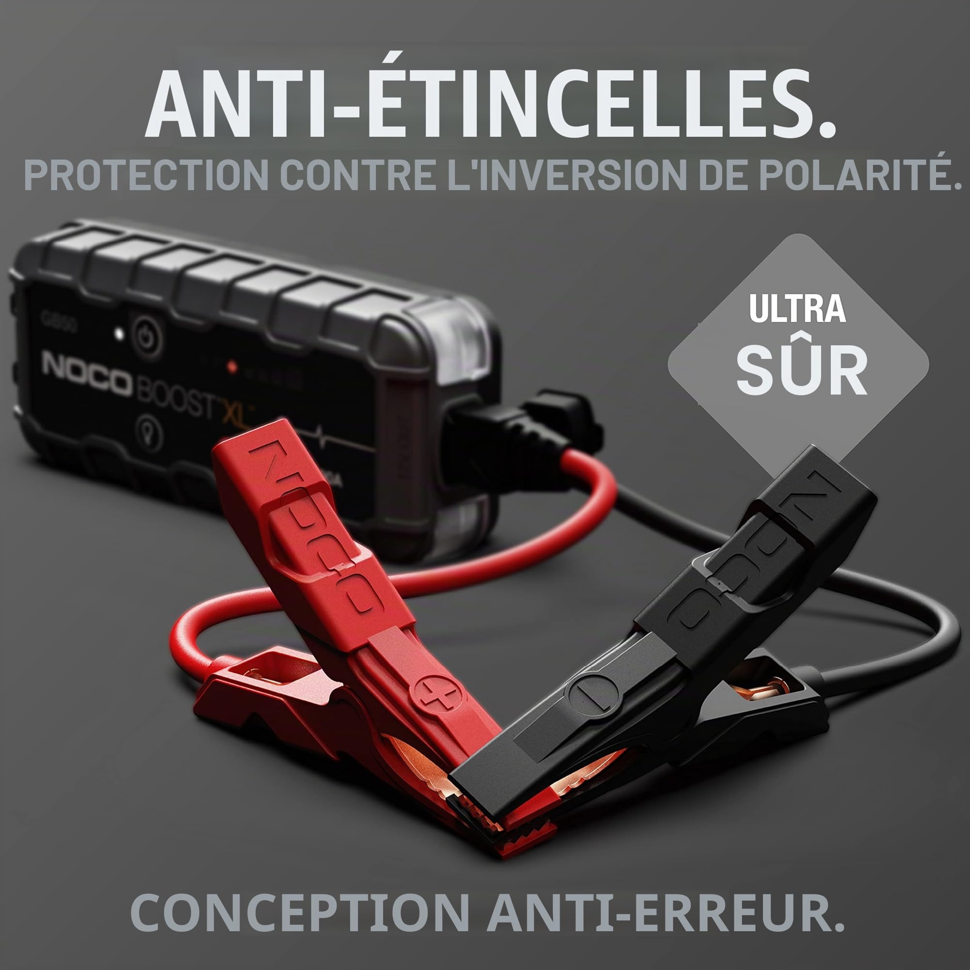 NOCO Boost GB50: Booster Batterie UltraSafe 1500A – Démarreur Lithium 12V Portable avec Powerbank et Chargeur USB – pour Moteurs Essence 7,0L et Diesel 4,5L