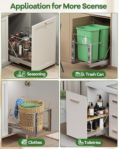 Miniatura 7 de Bote de basura extraíble dual para debajo del gabinete, montaje en puerta y tirador de doble modo, contenedor de basura extraíble, kit de elevación