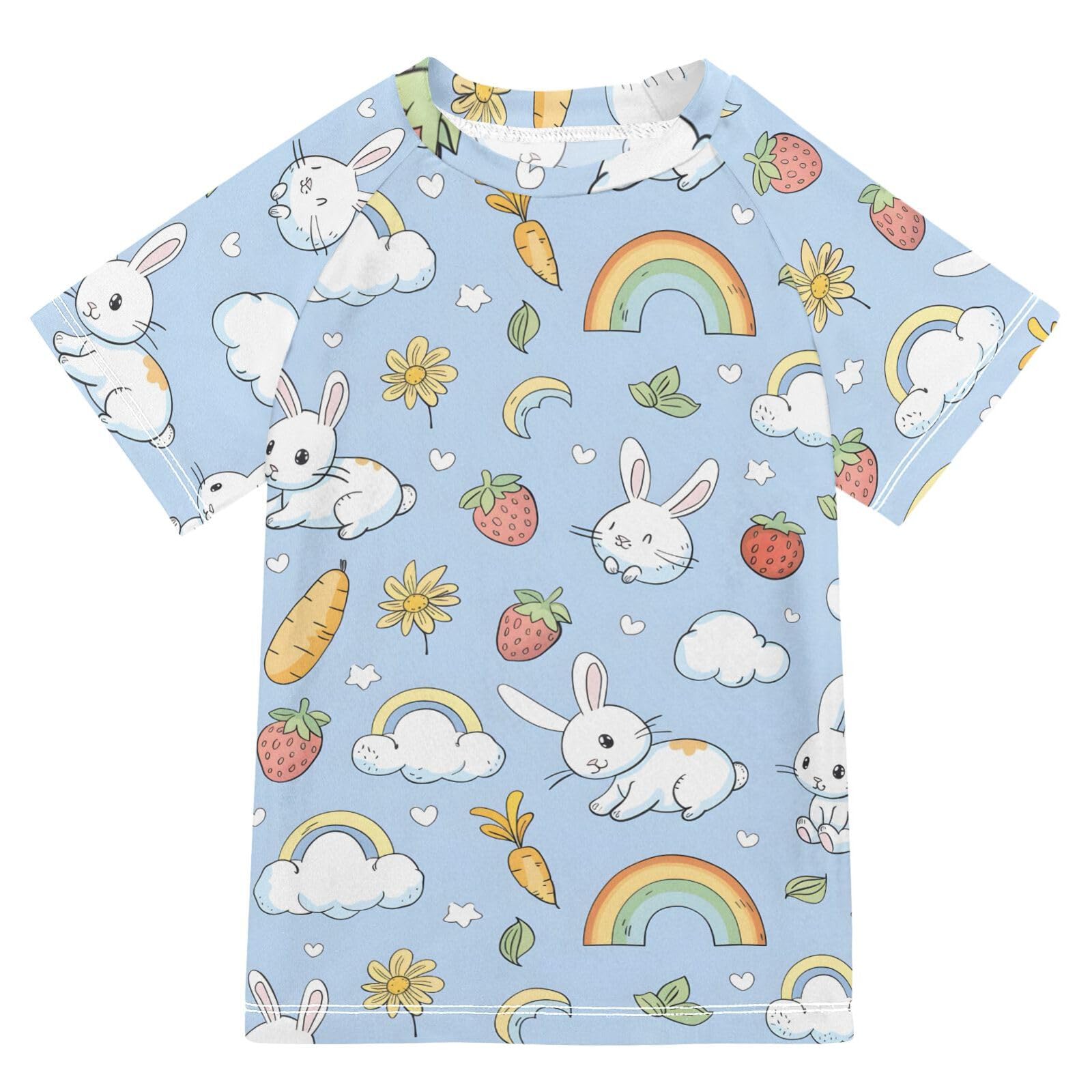 ALAZA Kids Rash Guard Boys Toddler Swim Shirts Short Sleeve Rabbit Cloud UPF 50+ 3T