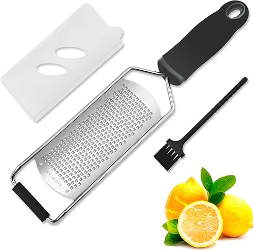 ISZW Lemon Zester Rallador - Acero inoxidable 2 en 1 hoja ancha con mango y cubierta protectora para queso, cítricos, jengibre, ajo, nuez moscada,