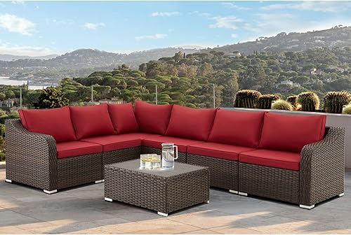 Miniatura 2 de JOMEED Juego de muebles de patio de 3 piezas juegos de bistró para exteriores juego de sofá de ratán con cojines y mesa de centro para jardín balcón