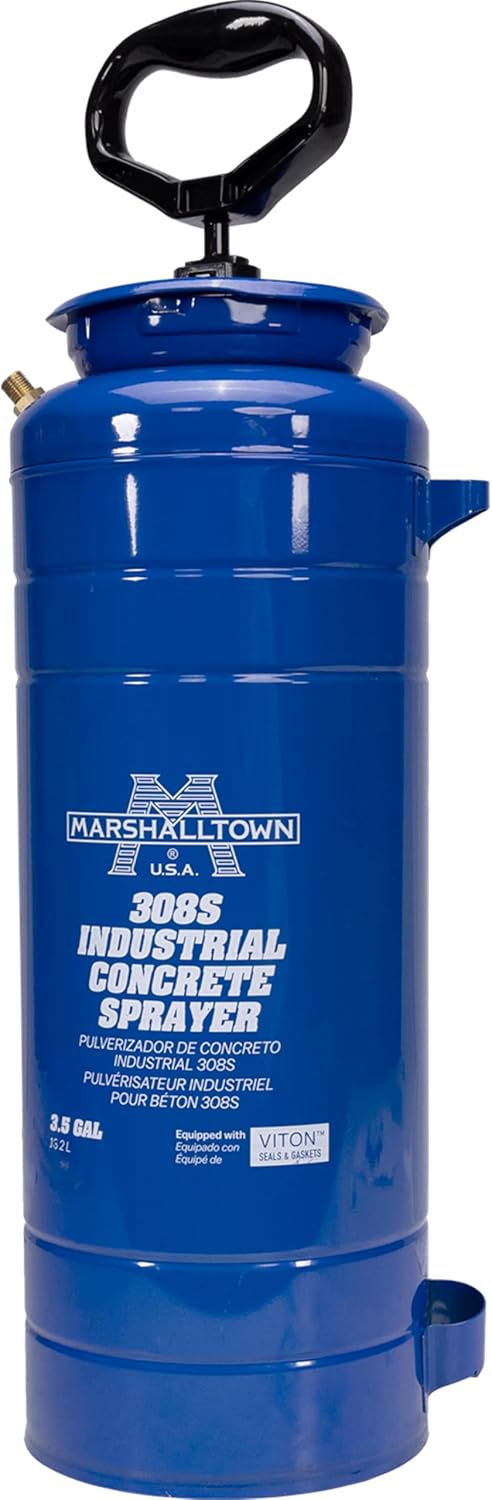 MARSHALLTOWN Industrial Concrete Sprayer, 3.5 Gallon Pump Sprayer, Brass Wand, Spray Solvents and Releases, 308S