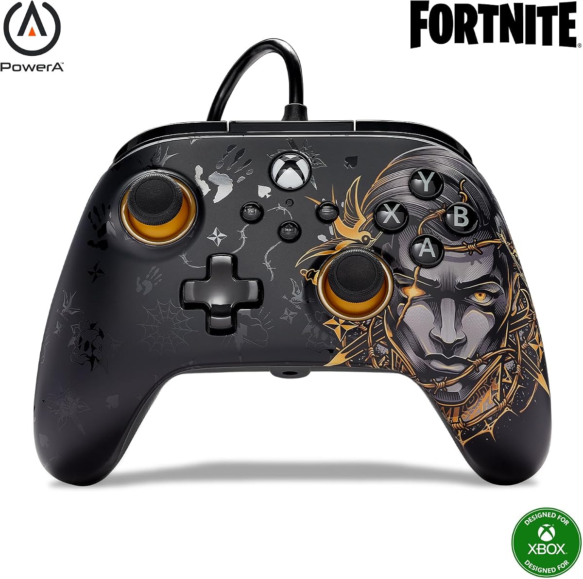 PowerA Advantage Wired Controller for Xbox Series X|S and Windows 10/11 – Fortnite Midas, Works with Xbox One, Officially Licensed, Bonus Virtual Item Included. (Renewed)