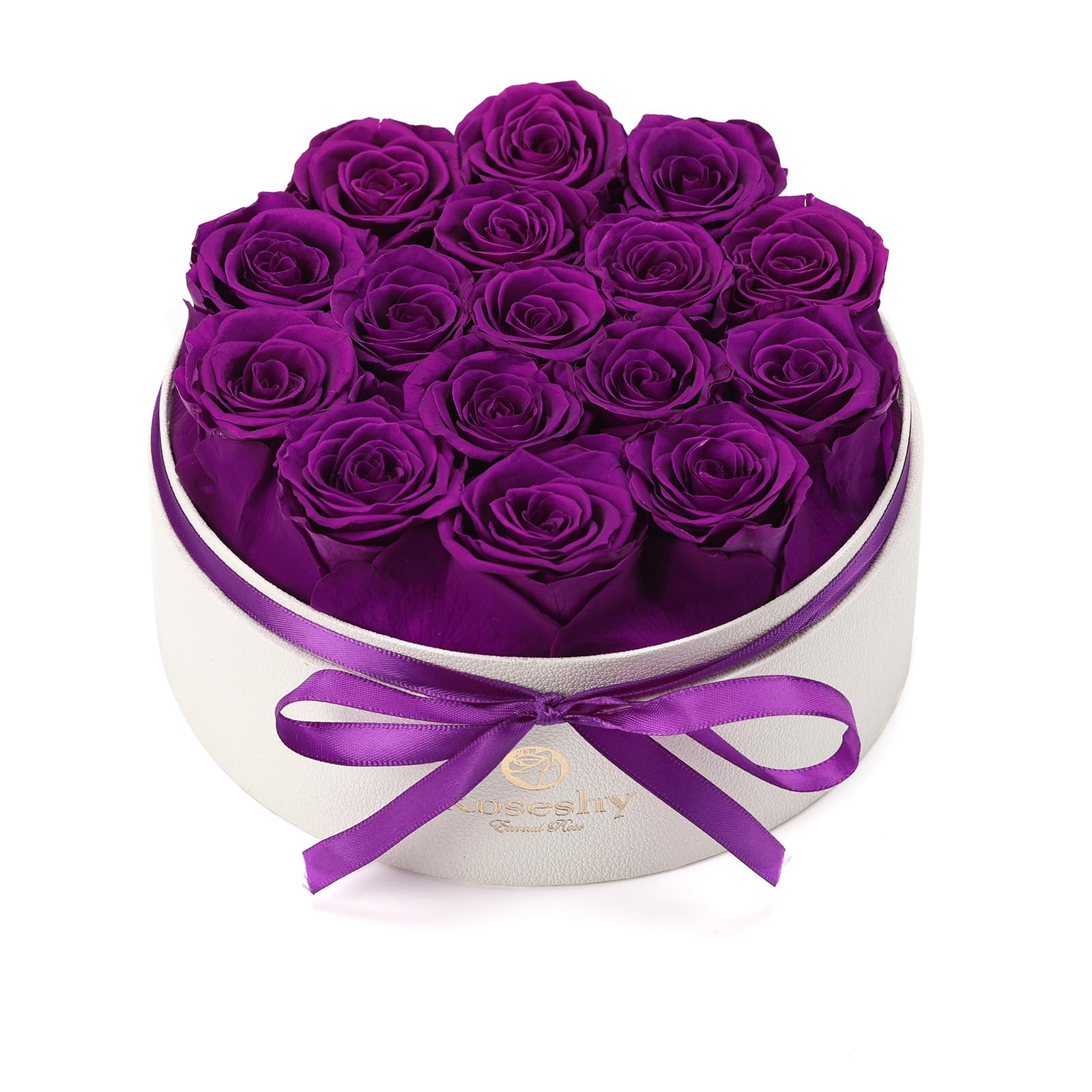 Roseshy 16pcs Purple Forever Preserved Roses Gift Box