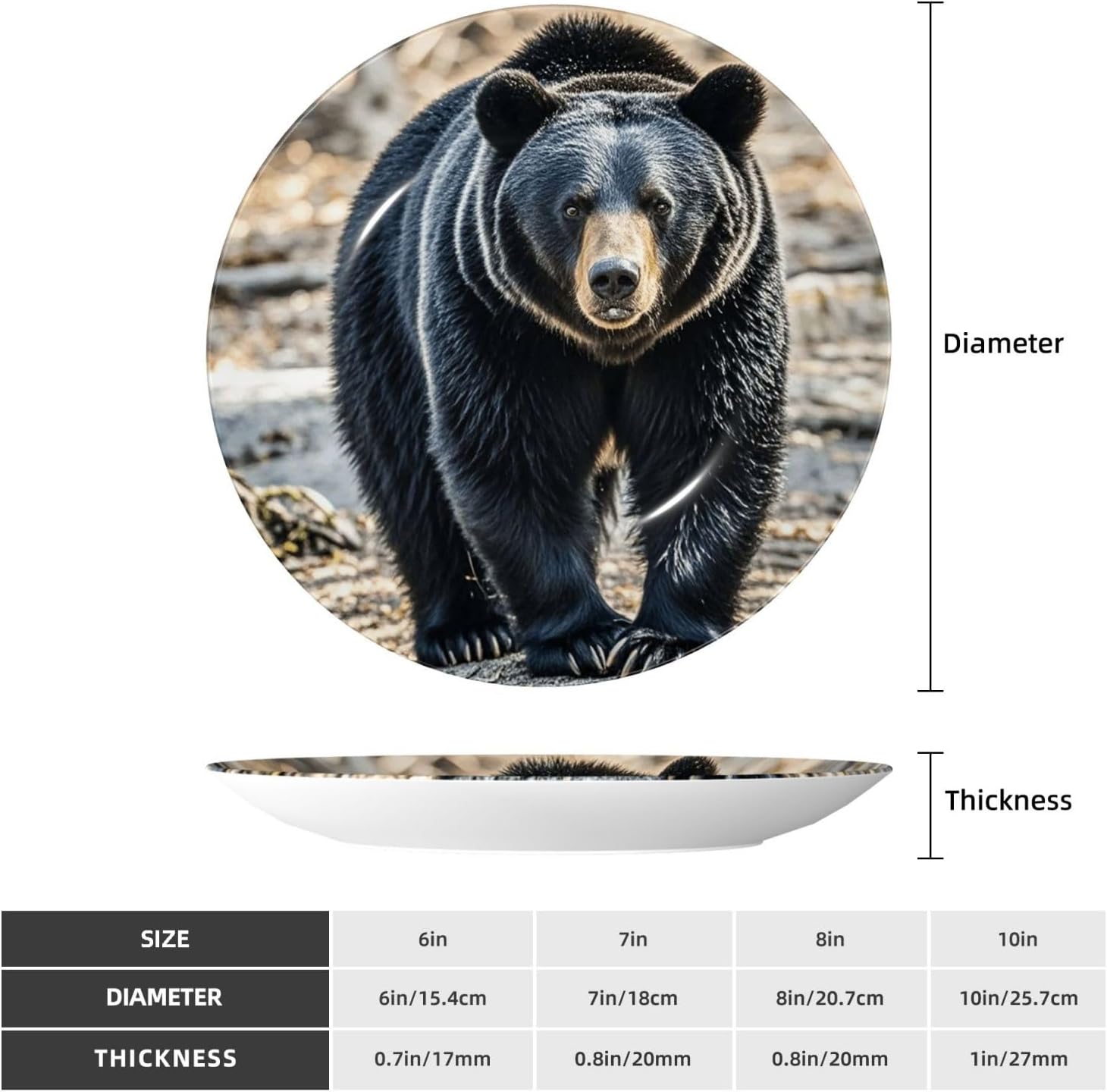 Bone China Decorative Plate with Display black bear Ceramic Plates Crafts Art Decor Dessert Plate Ceramic Ornament Porcelain Plates for Living Room Kitchen Table Home Decor